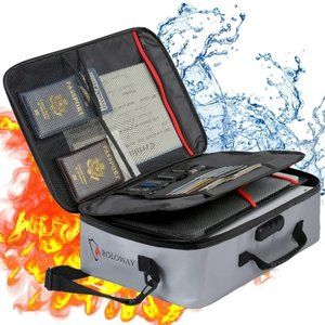 ROLOWAY Fireproof Document Bag with Lock, Fireproof Document safe organizer Gray